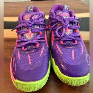 Puma Purple and Neon Green Kids Athletic Shoes